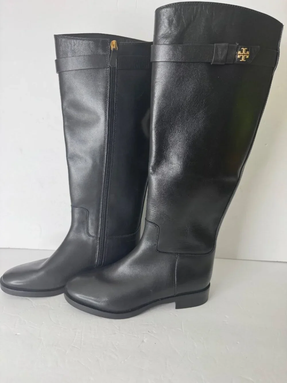 Tory Burch Everly Strap Tall Knee Black Leather Riding Boots Size 5 NEW